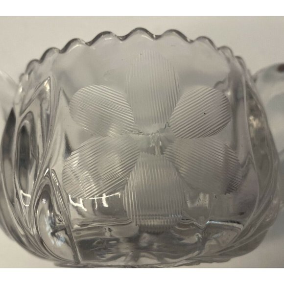 VTG EAPG Glass SUGAR BOWL Double Handle Sawtooth Star Base Floral Design - Picture 7 of 12